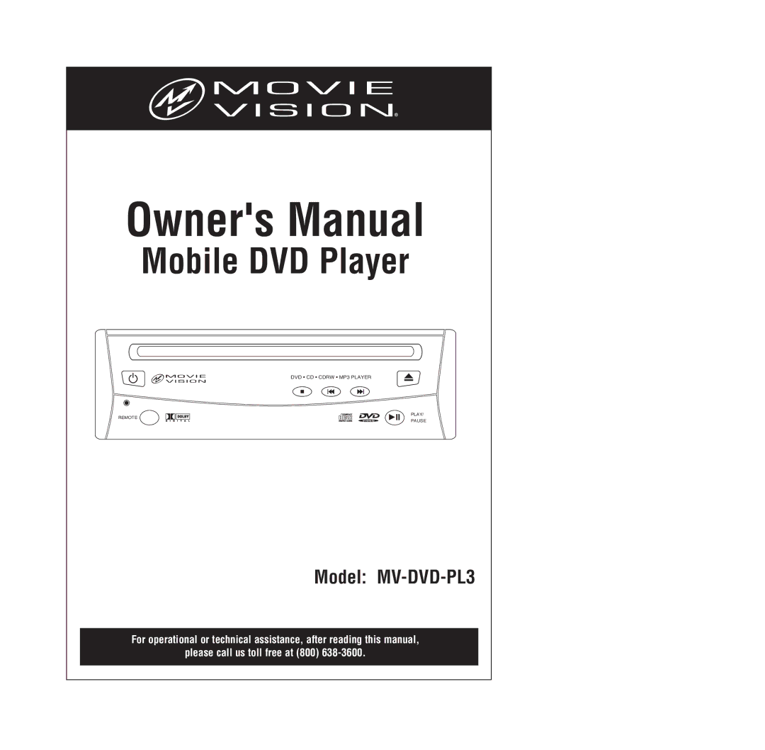 Magnadyne MV-DVD-PL3 owner manual Mobile DVD Player 