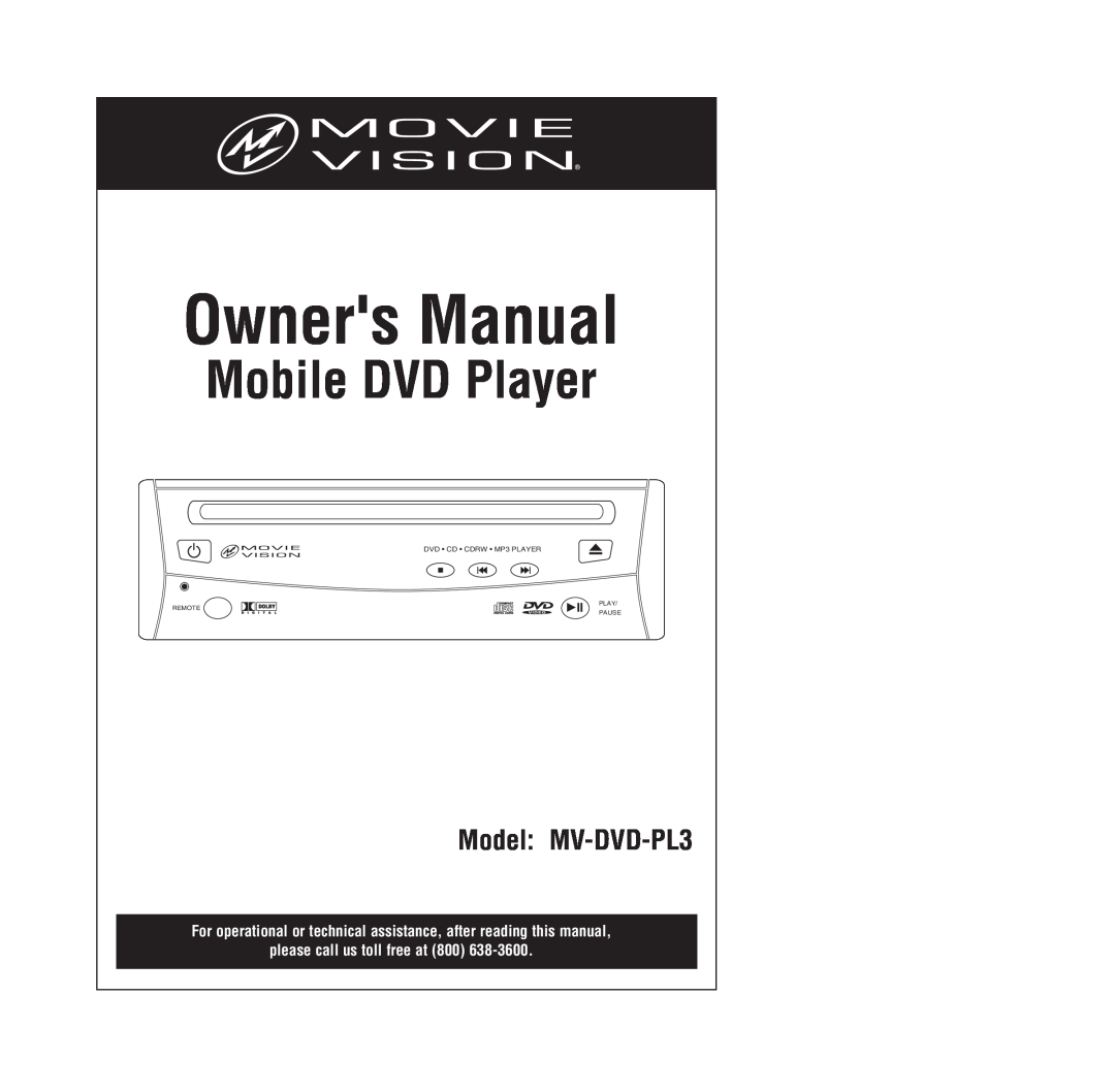 Magnadyne owner manual Owners Manual, Mobile DVD Player, Model MV-DVD-PL3, please call us toll free at 800, Remote 