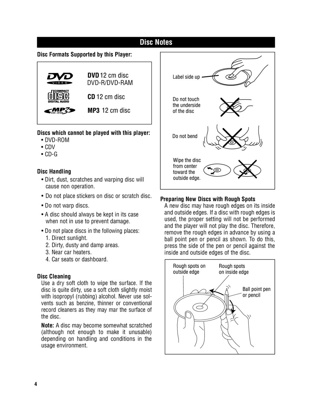 Magnadyne MV-DVD-PL8 owner manual Disc Notes, Dvd-R/Dvd-Ram 