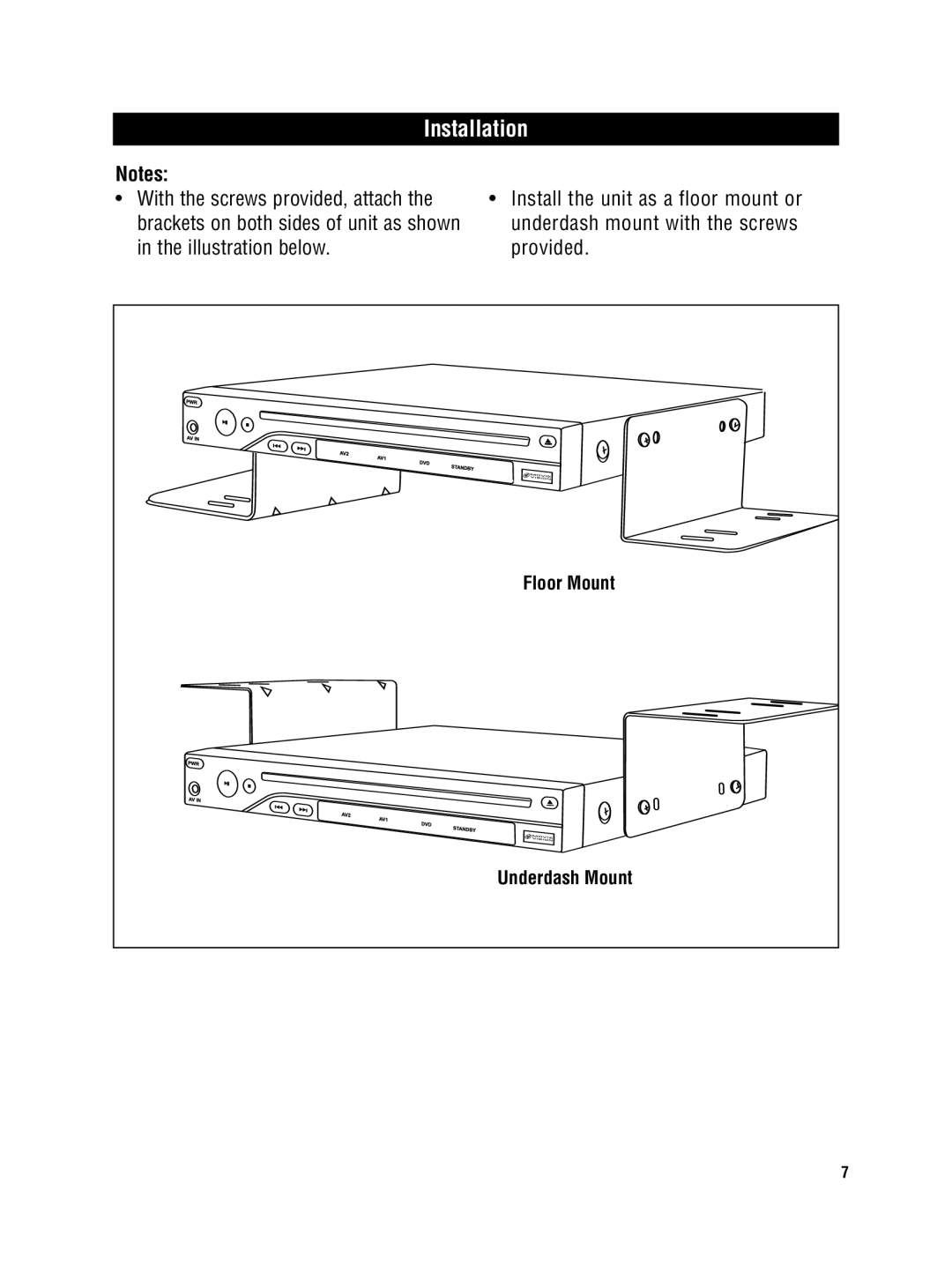 Magnadyne MV-DVD-PL8 owner manual Installation 