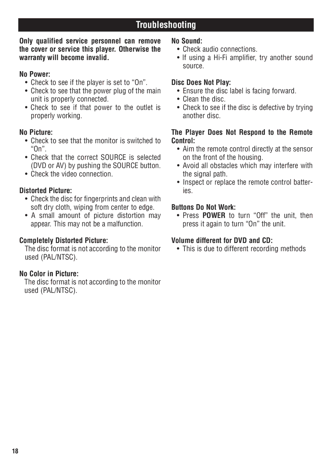 Magnadyne MV1020C owner manual Troubleshooting 