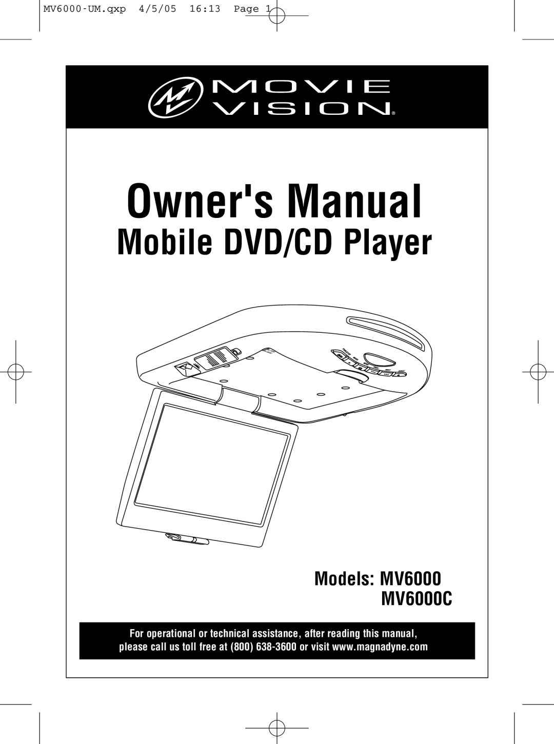 Magnadyne MV6000C owner manual Mobile DVD/CD Player 