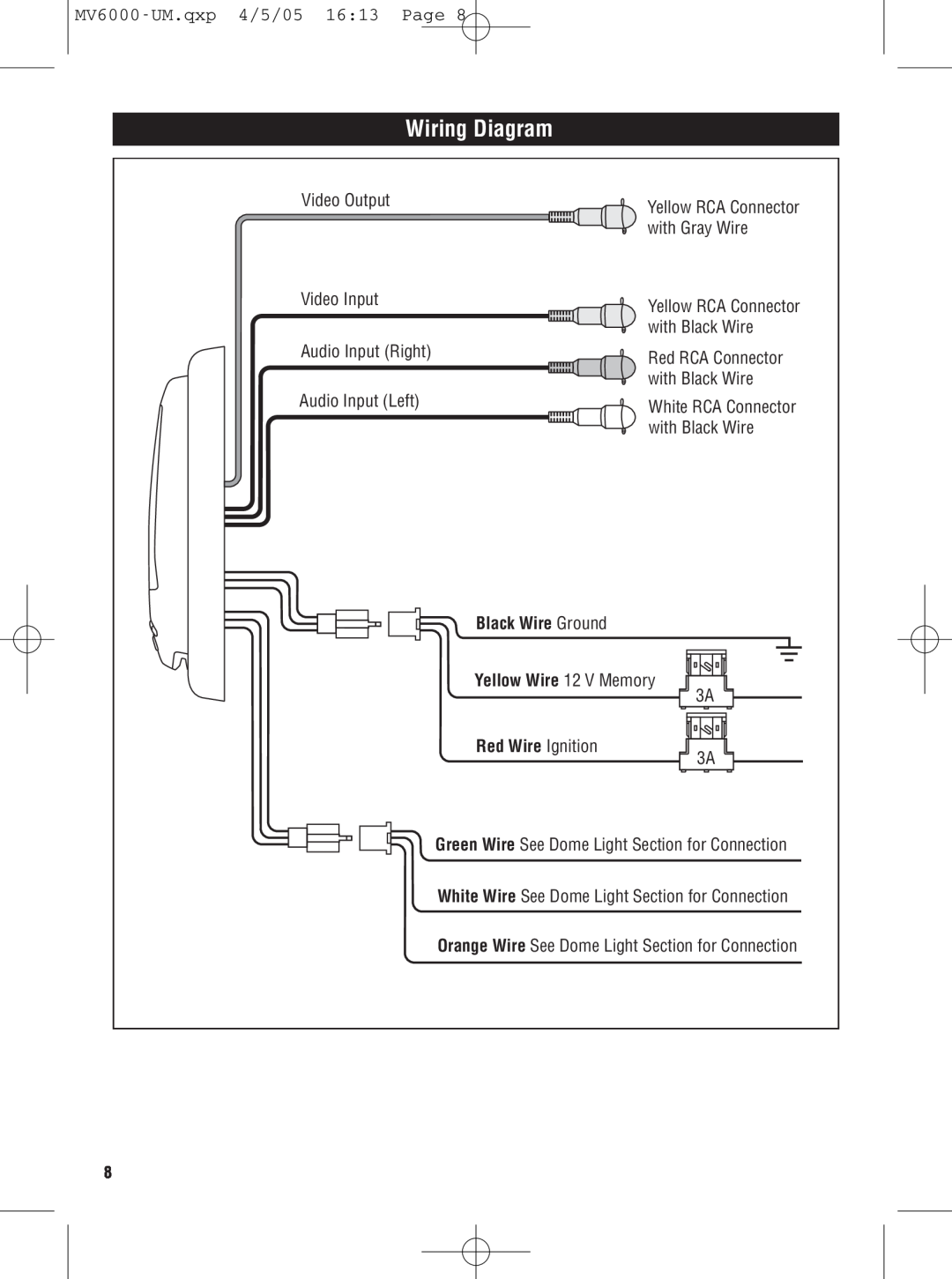 Magnadyne MV6000C owner manual Wiring Diagram, MV6000-UM.qxp 4/5/05 1613 Page, Video Output, with Gray Wire, Video Input 