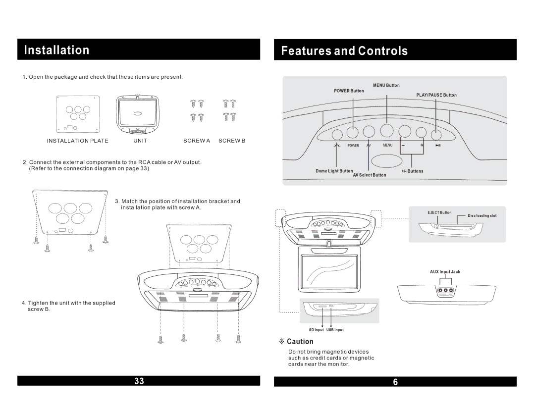 Magnadyne MV855 warranty Installation, Features and Controls 