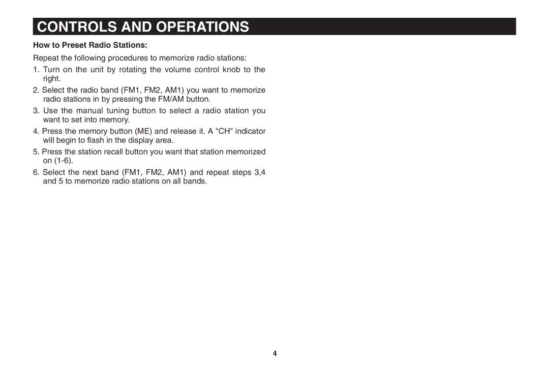 Magnadyne PPC-200 owner manual How to Preset Radio Stations 