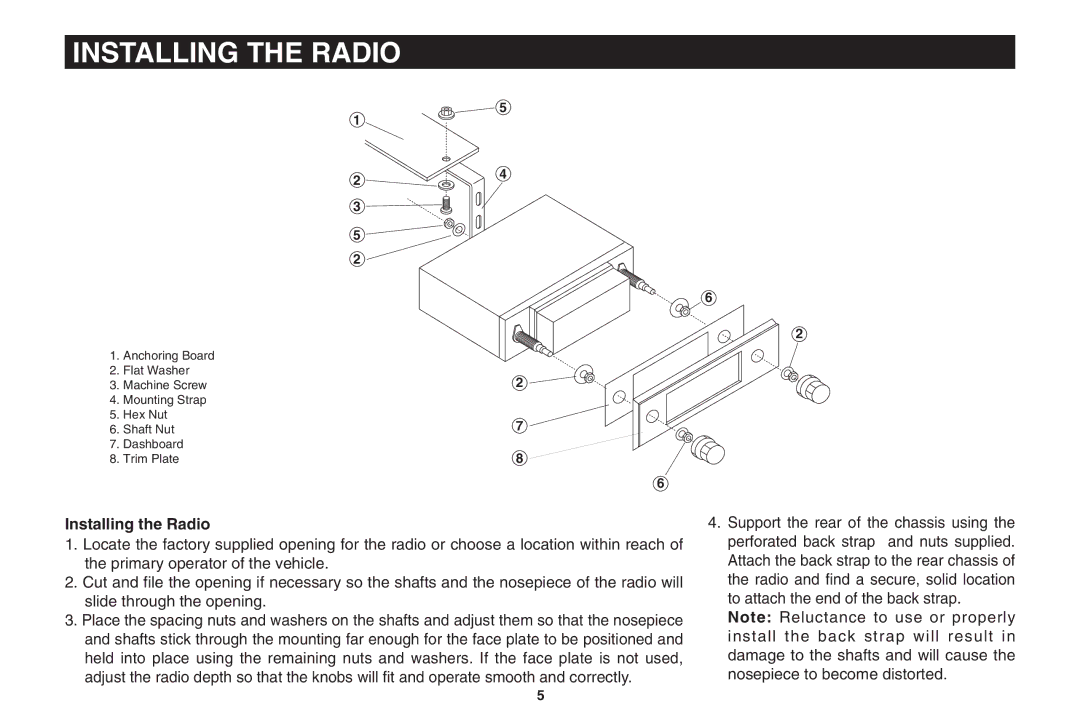 Magnadyne PPC-200 owner manual Installing the Radio 