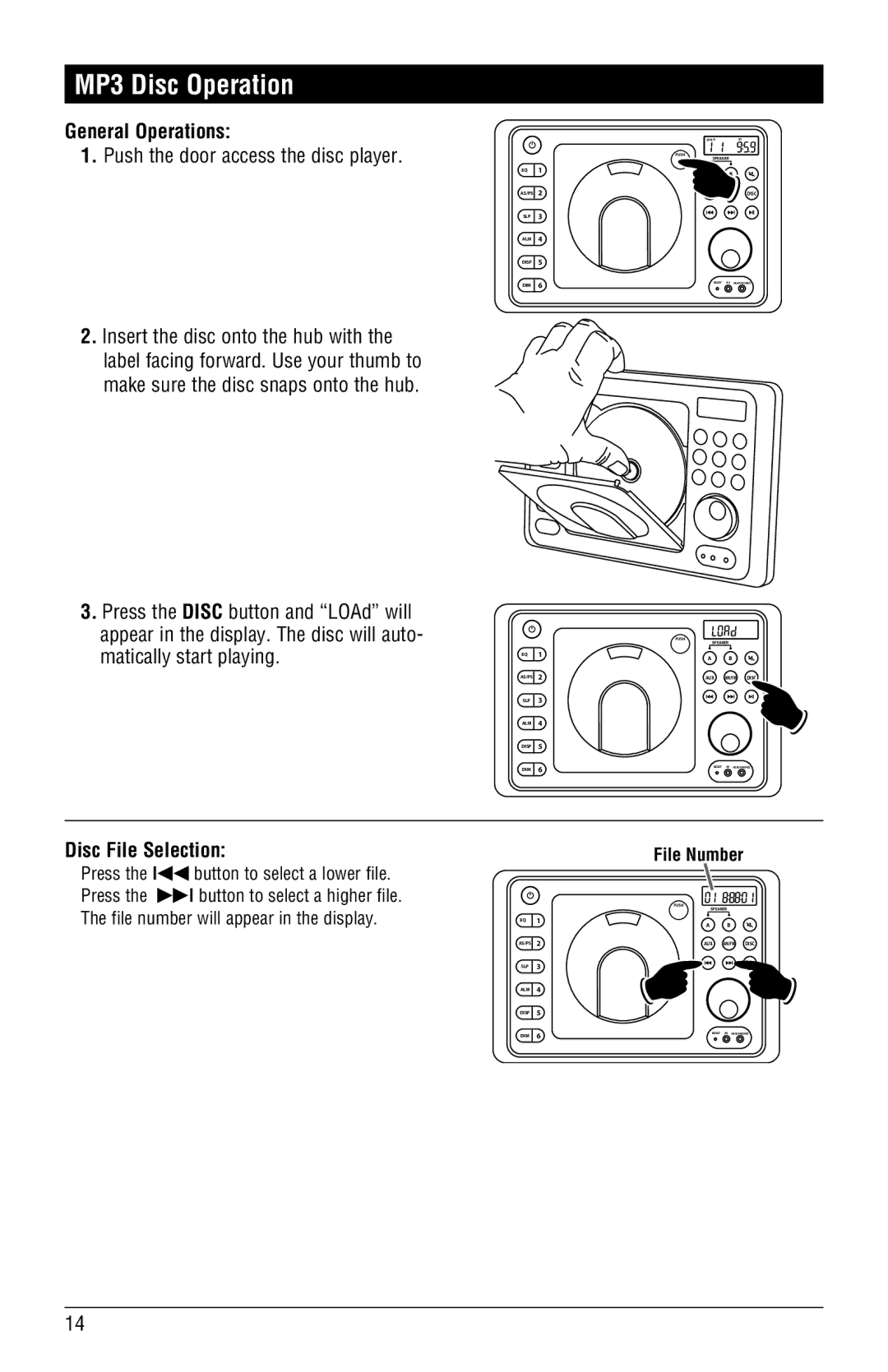 Magnadyne RV4000 installation manual MP3 Disc Operation, Disc File Selection, File Number 