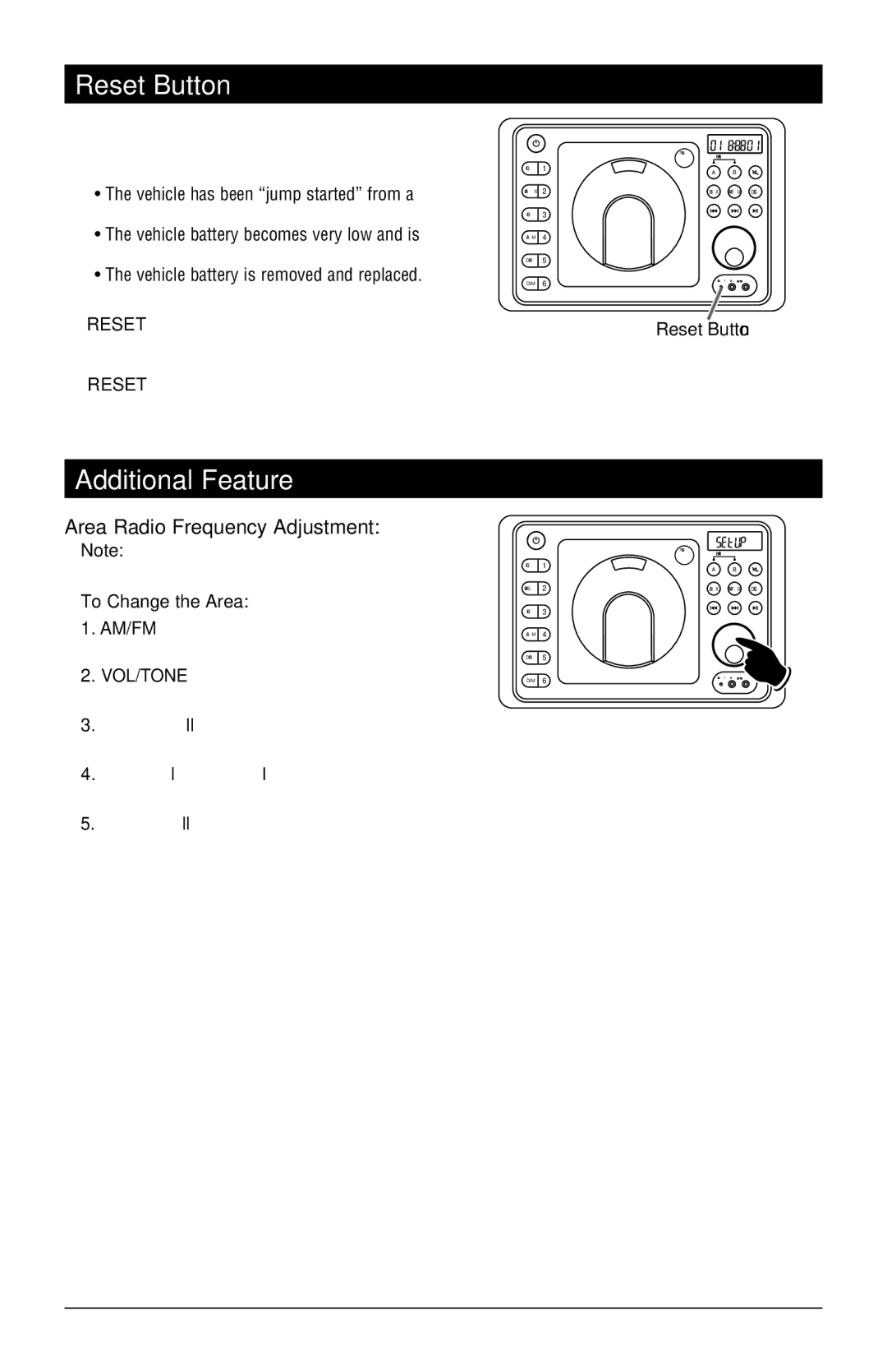 Magnadyne RV4000 installation manual Reset Button, Additional Feature, Area Radio Frequency Adjustment, To Change the Area 