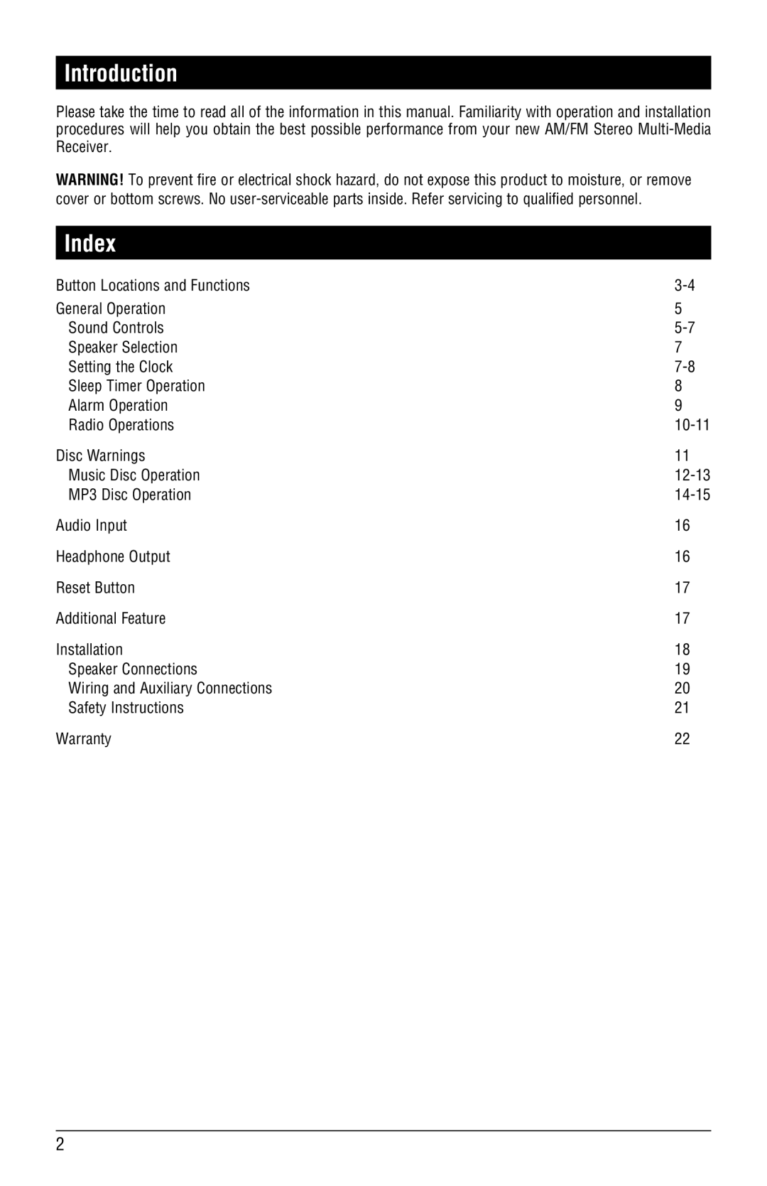 Magnadyne RV4000 installation manual Introduction, Index 