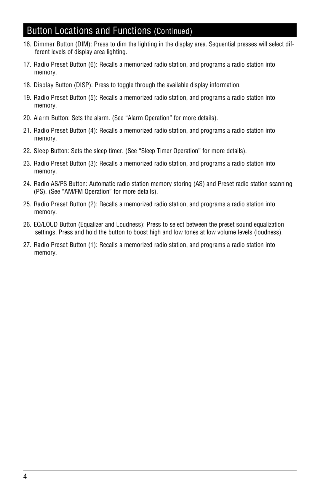 Magnadyne RV4000 installation manual Button Locations and Functions 