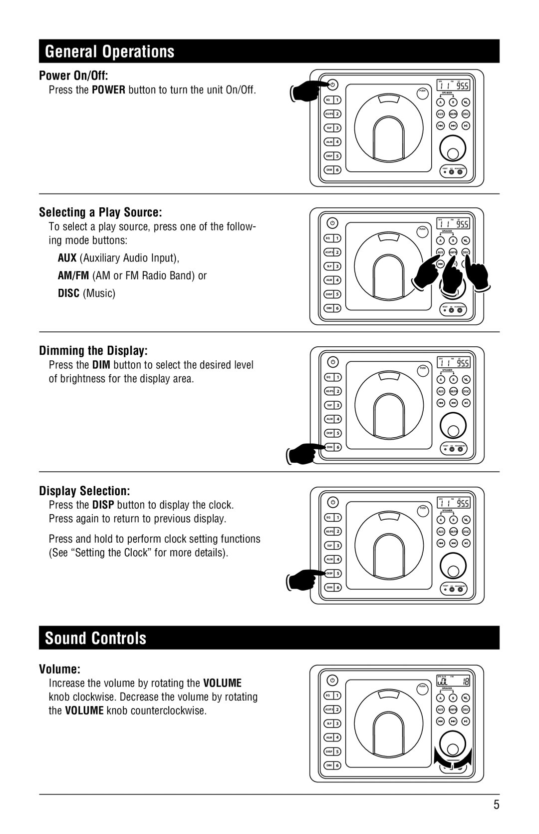 Magnadyne RV4000 installation manual General Operations, Sound Controls 