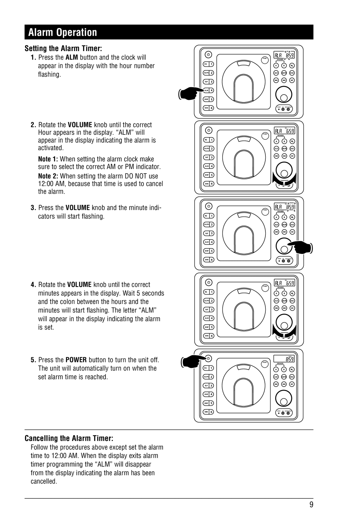 Magnadyne RV4000 installation manual Alarm Operation, Setting the Alarm Timer, Cancelling the Alarm Timer 