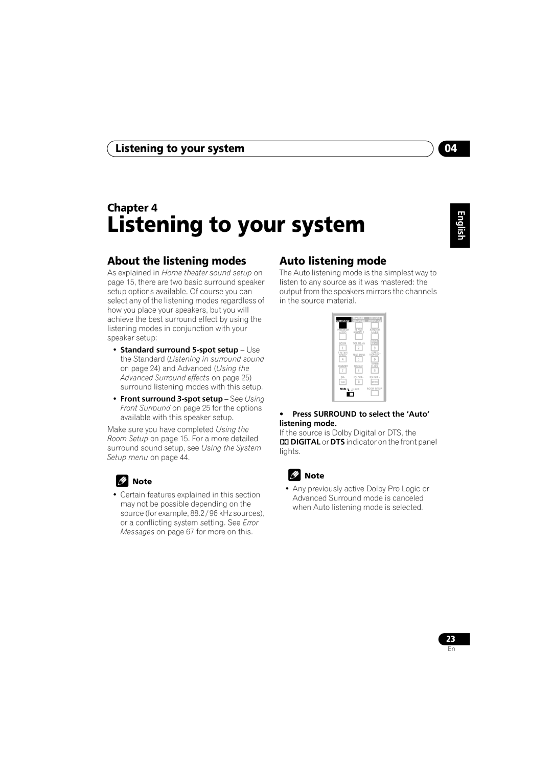 Magnadyne XV-DV424, XV-DV323, S-DV424 Listening to your system Chapter, About the listening modes, Auto listening mode 