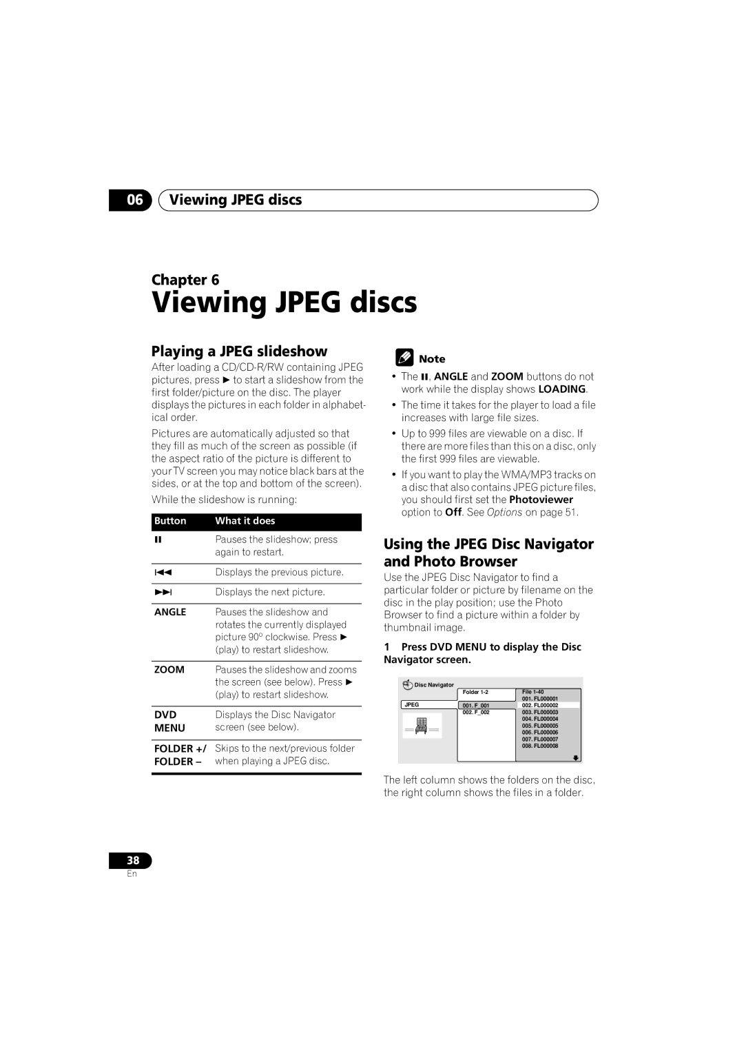 Magnadyne S-DV323, XV-DV323, S-DV424, XV-DV424 operating instructions Viewing Jpeg discs Chapter, Playing a Jpeg slideshow 