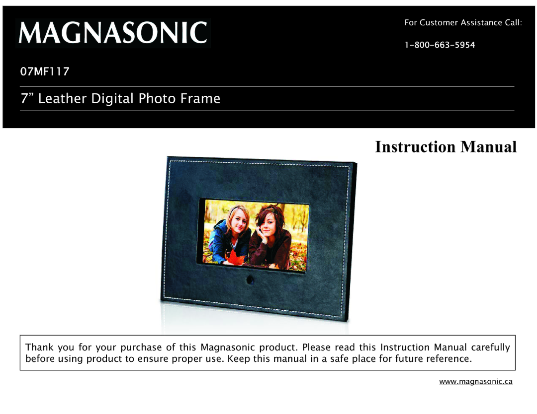 Magnasonic 07MF117 instruction manual Leather Digital Photo Frame 