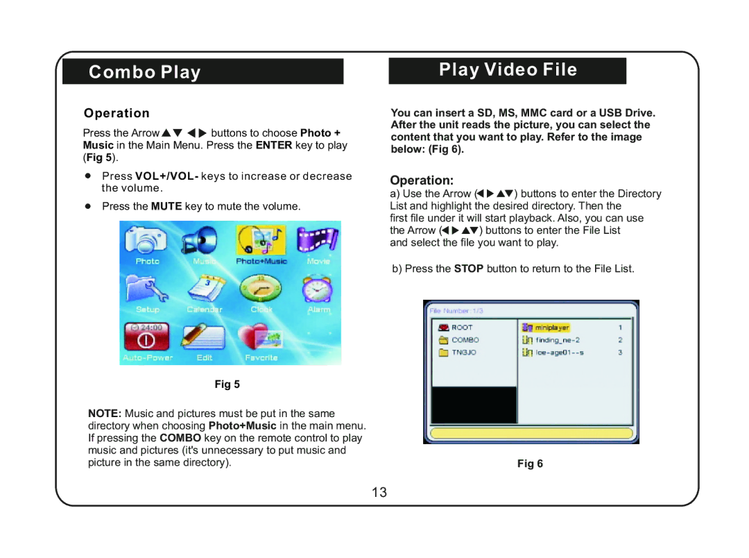 Magnasonic 07MF117 instruction manual Combo Play Play Video File 