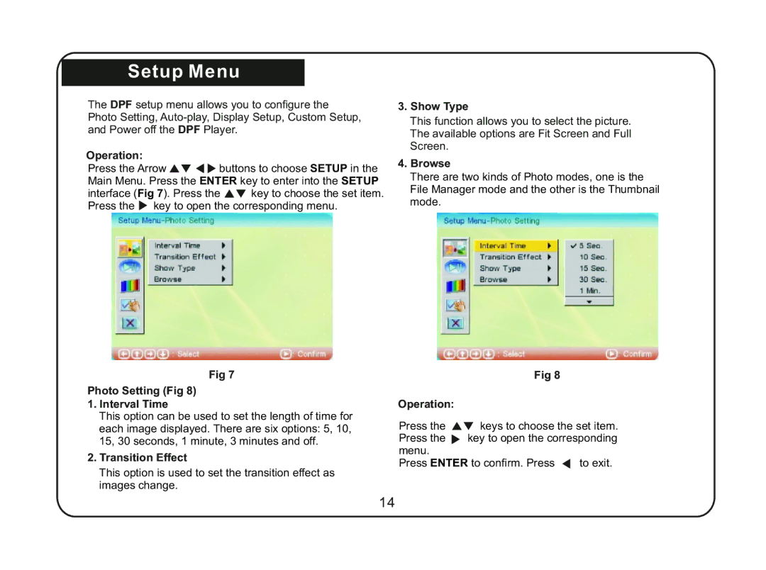 Magnasonic 07MF117 instruction manual Setup Menu 