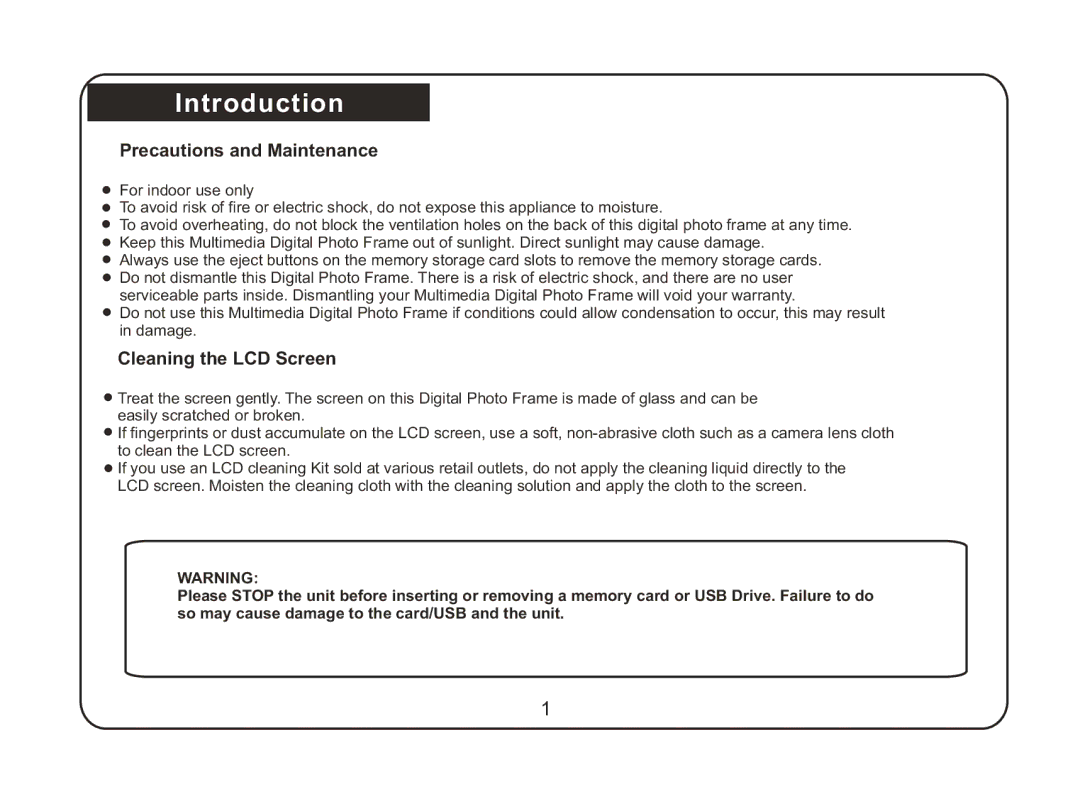 Magnasonic 07MF117 instruction manual Introduction, Precautions and Maintenance, Cleaning the LCD Screen 