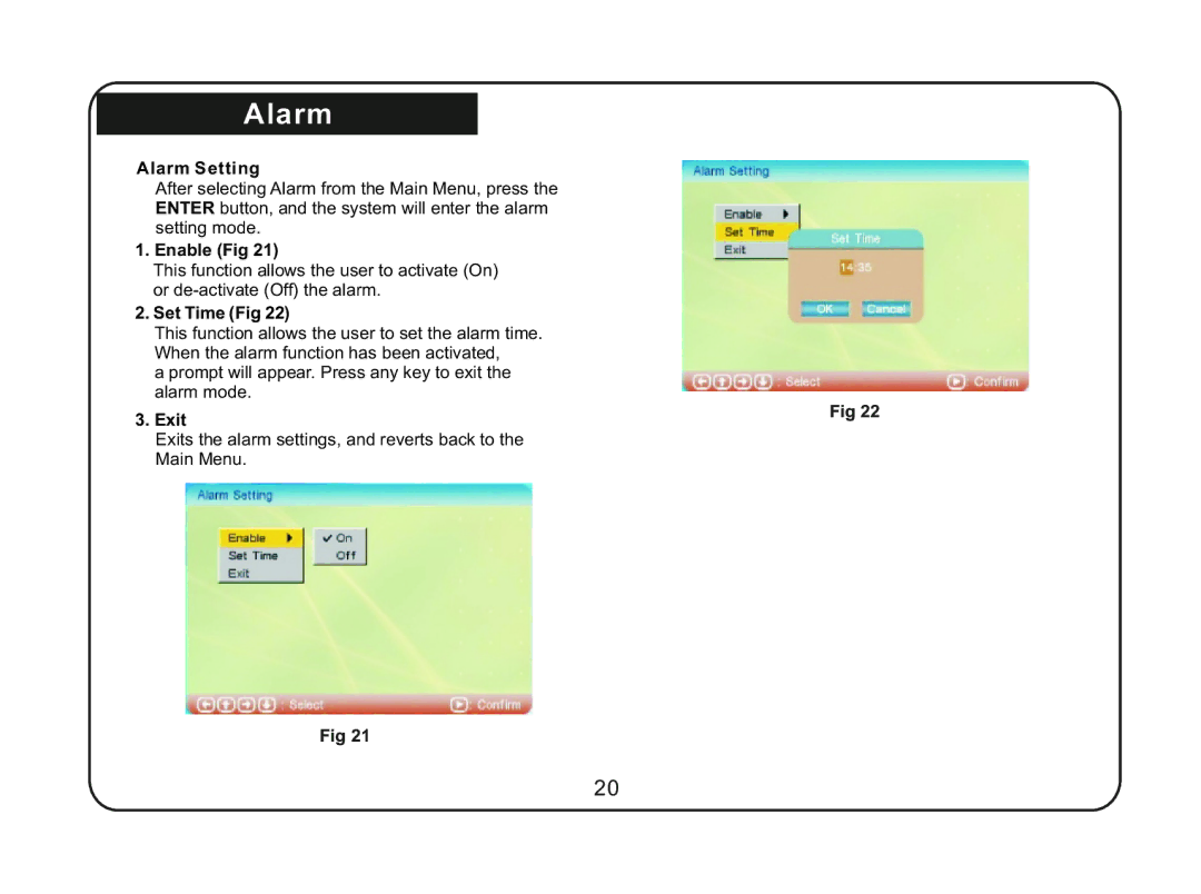 Magnasonic 07MF117 instruction manual Alarm Setting, Enable Fig 