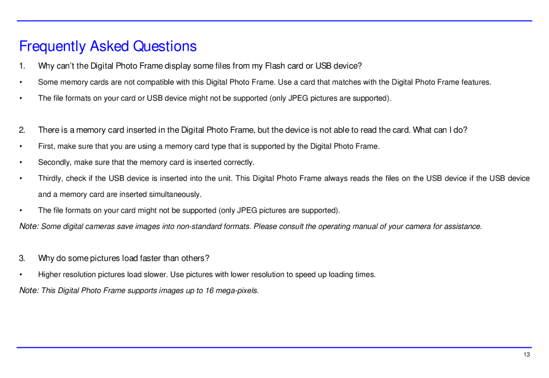 Magnasonic 07MF119 instruction manual Frequently Asked Questions, Why do some pictures load faster than others? 