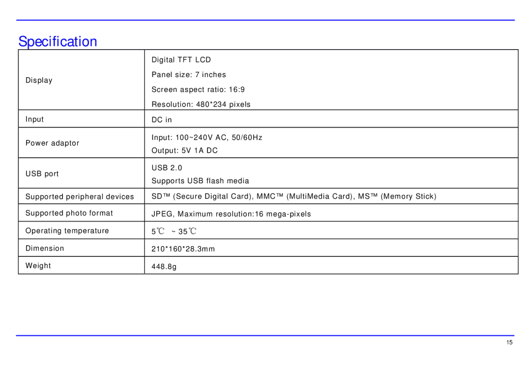 Magnasonic 07MF119 instruction manual Specification 