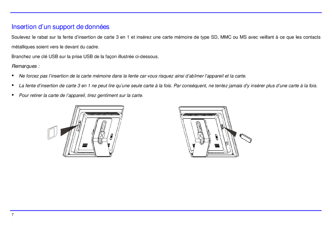 Magnasonic 07MF119 instruction manual Insertion d’un support de données, Remarques 