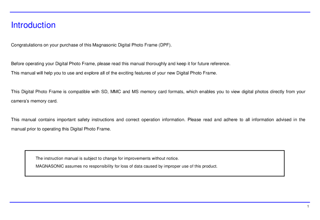 Magnasonic 07MF119 instruction manual Introduction 