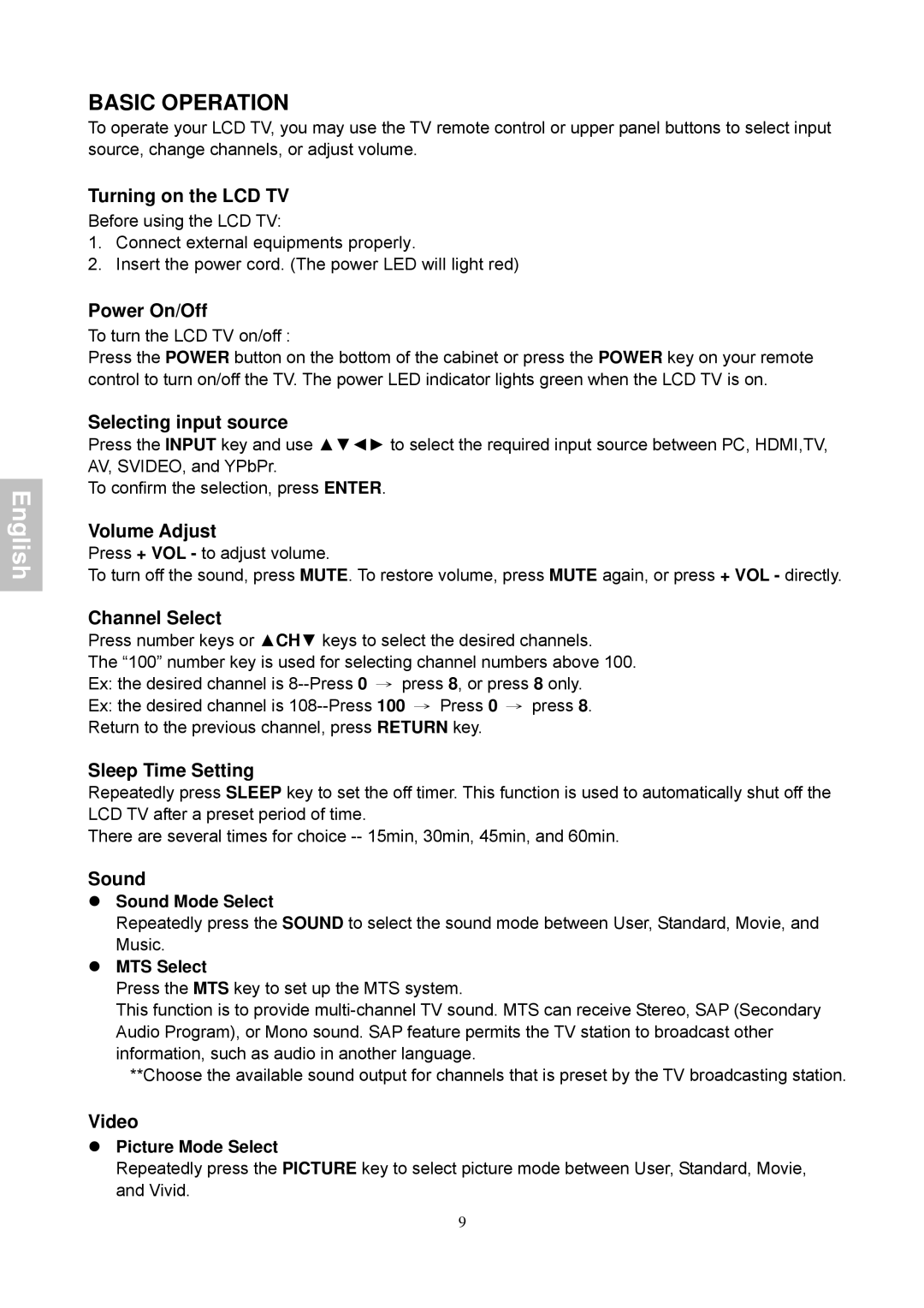 Magnasonic 26604MHD instruction manual Basic Operation 