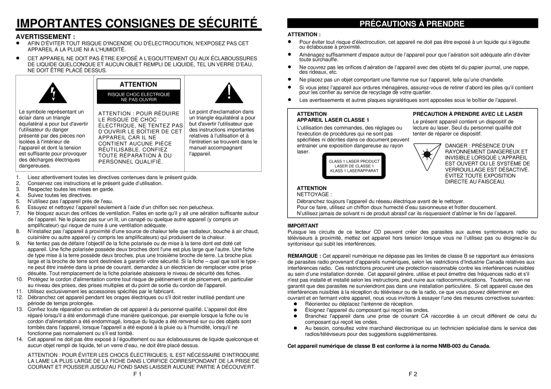 Magnasonic CRD1180M instruction manual Importantes Consignes DE Sécurité 