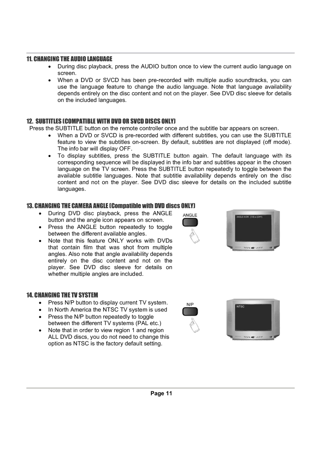 Magnasonic DVD816 Changing the Audio Language, Subtitles Compatible with DVD or Svcd Discs only, Changing the TV System 