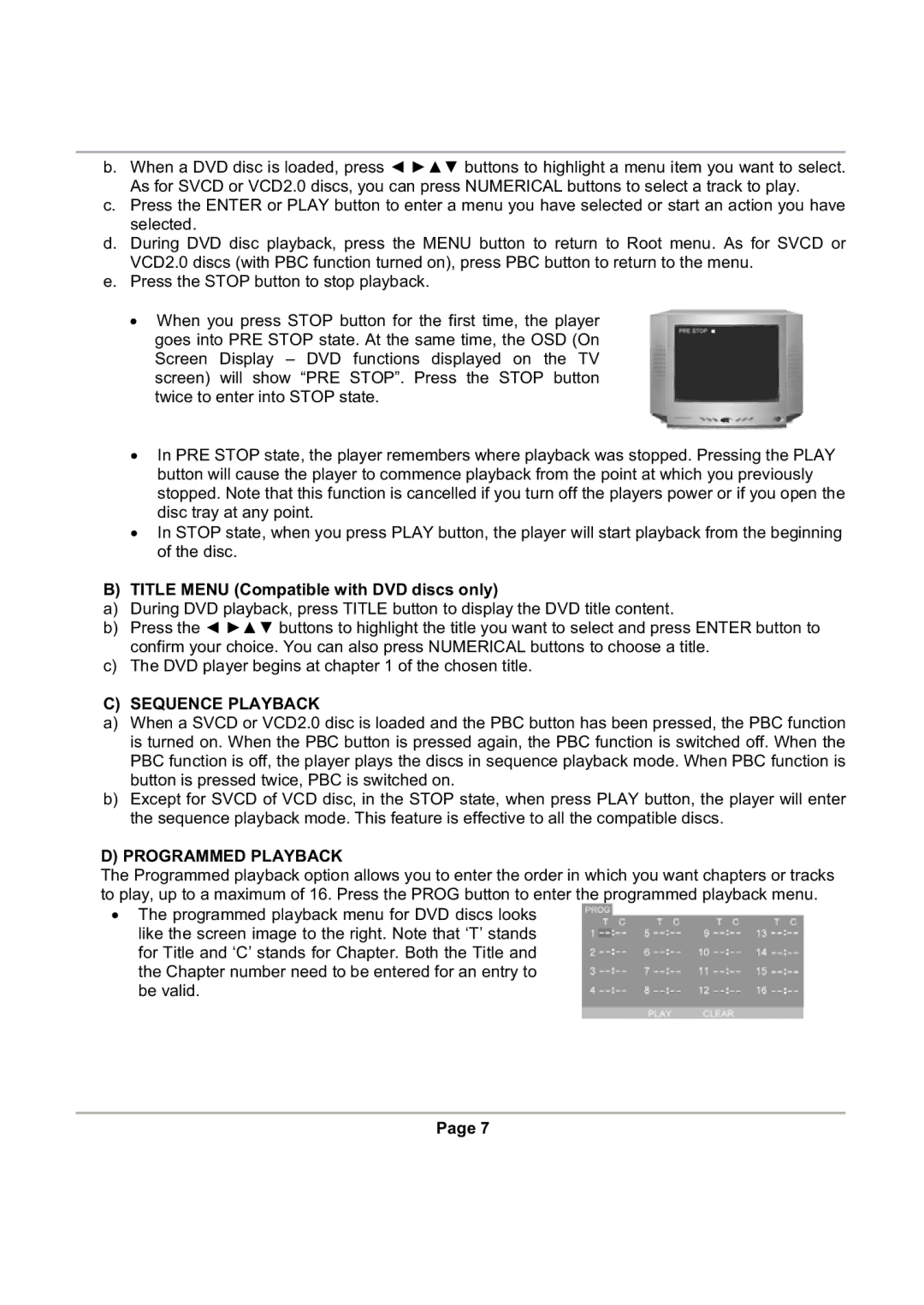 Magnasonic DVD816 instruction manual Title Menu Compatible with DVD discs only, Sequence Playback, Programmed Playback 