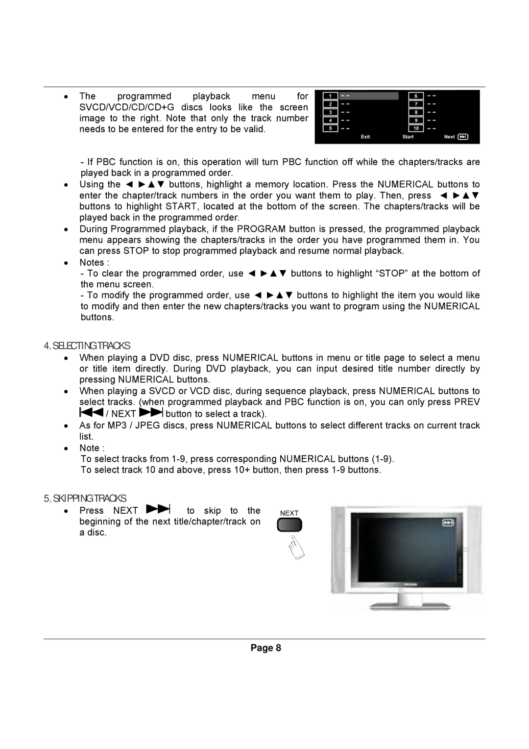 Magnasonic DVD816B instruction manual Selecting Tracks, Skipping Tracks 