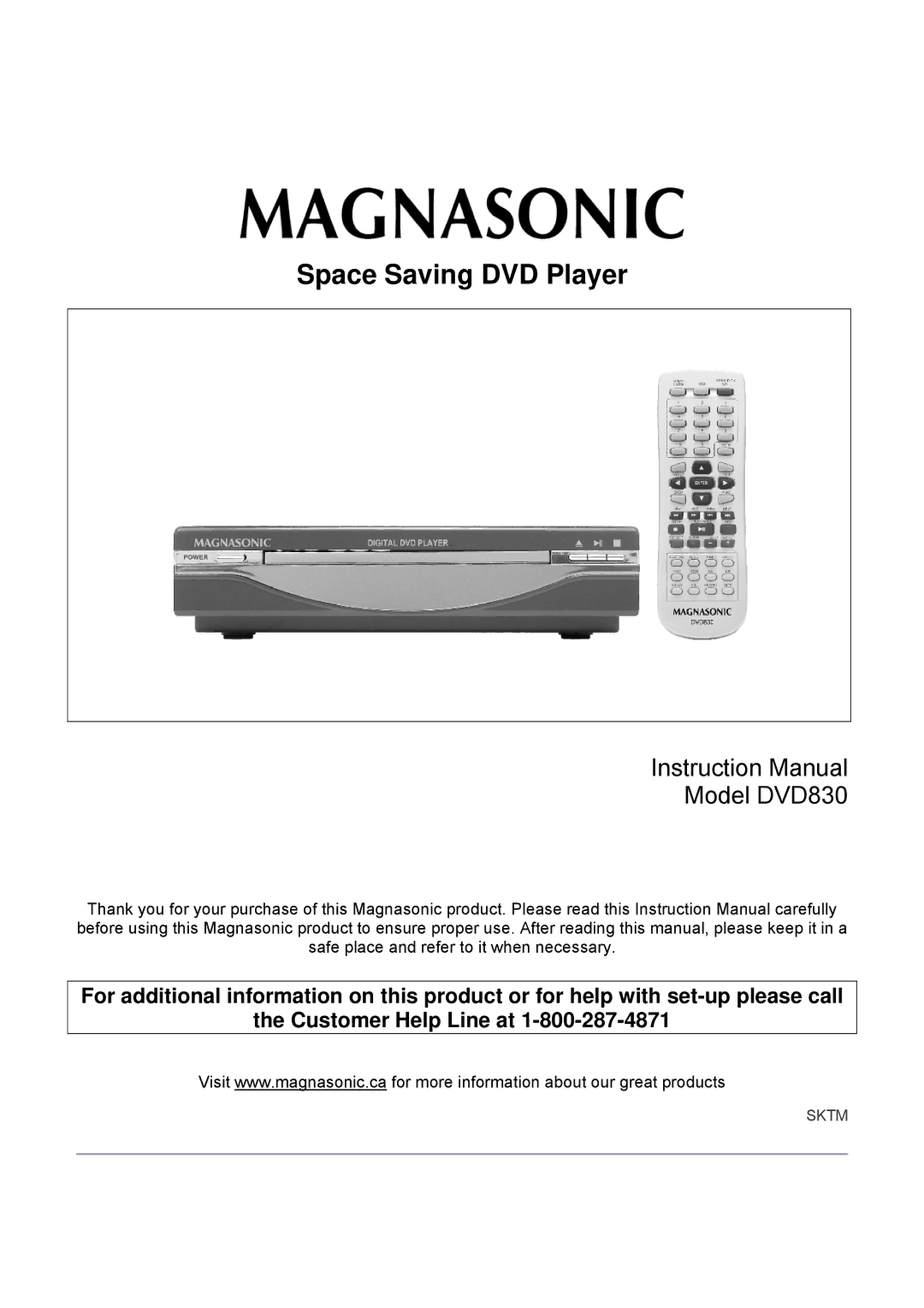 Magnasonic DVD830 instruction manual Space Saving DVD Player 