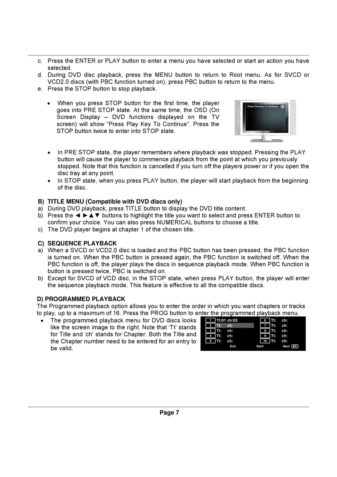 Magnasonic DVD830 instruction manual Title Menu Compatible with DVD discs only, Sequence Playback, Programmed Playback 