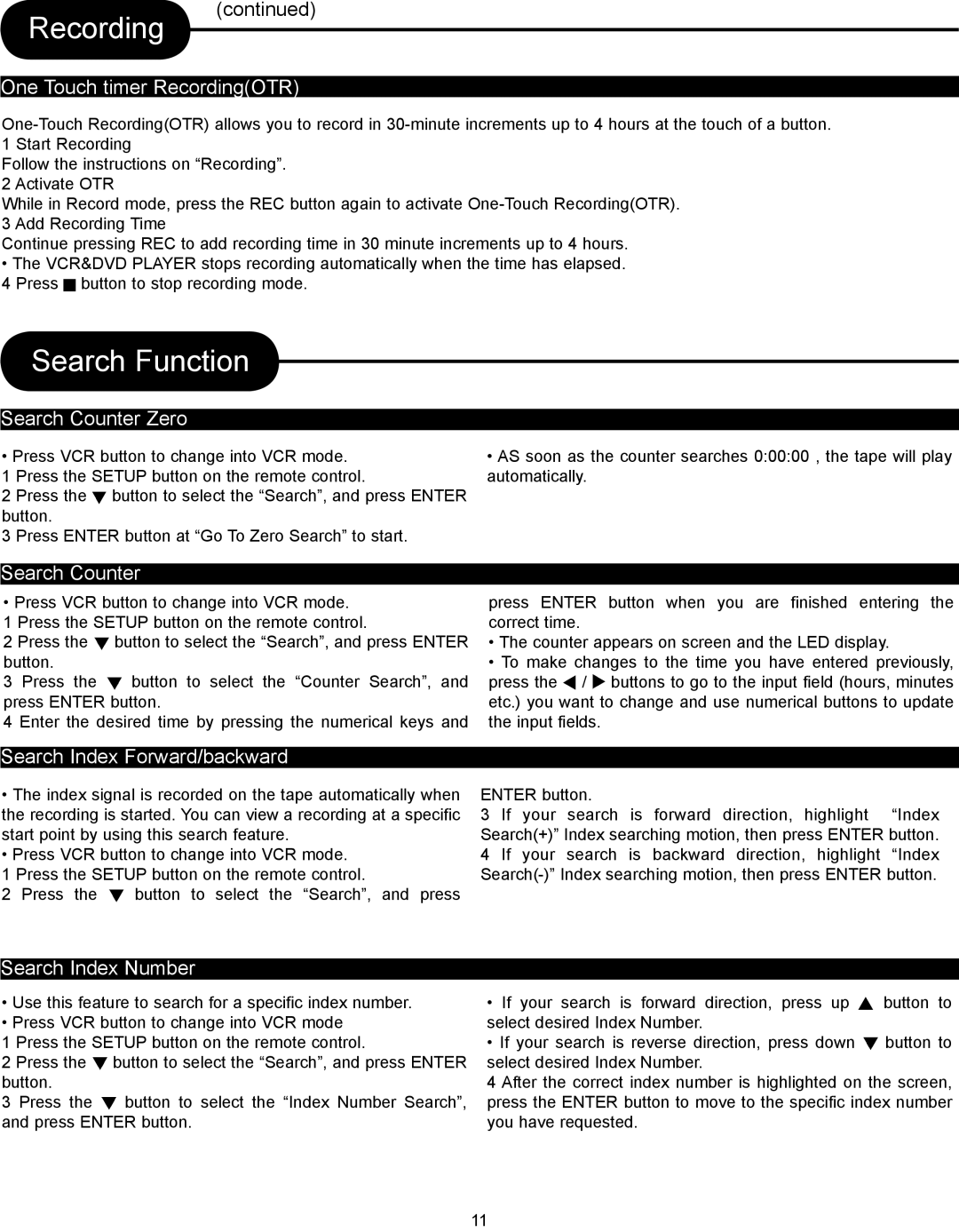 Magnasonic DVD833-2 instruction manual Search Function 