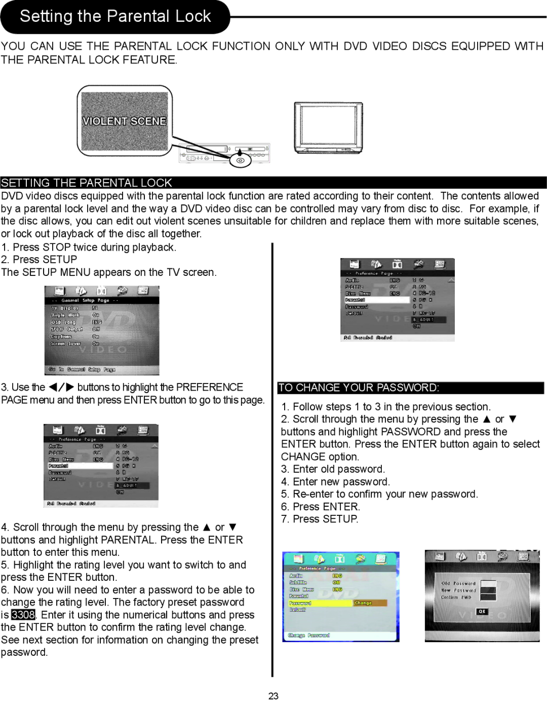 Magnasonic DVD833-2 instruction manual Setting the Parental Lock 