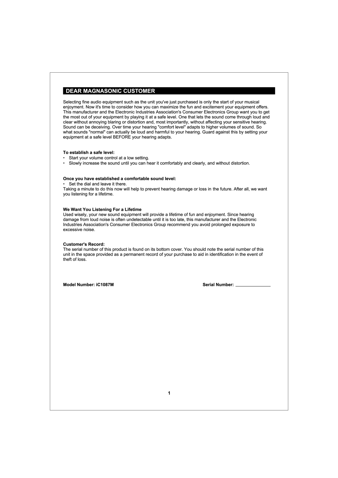 Magnasonic iC1087M manual 