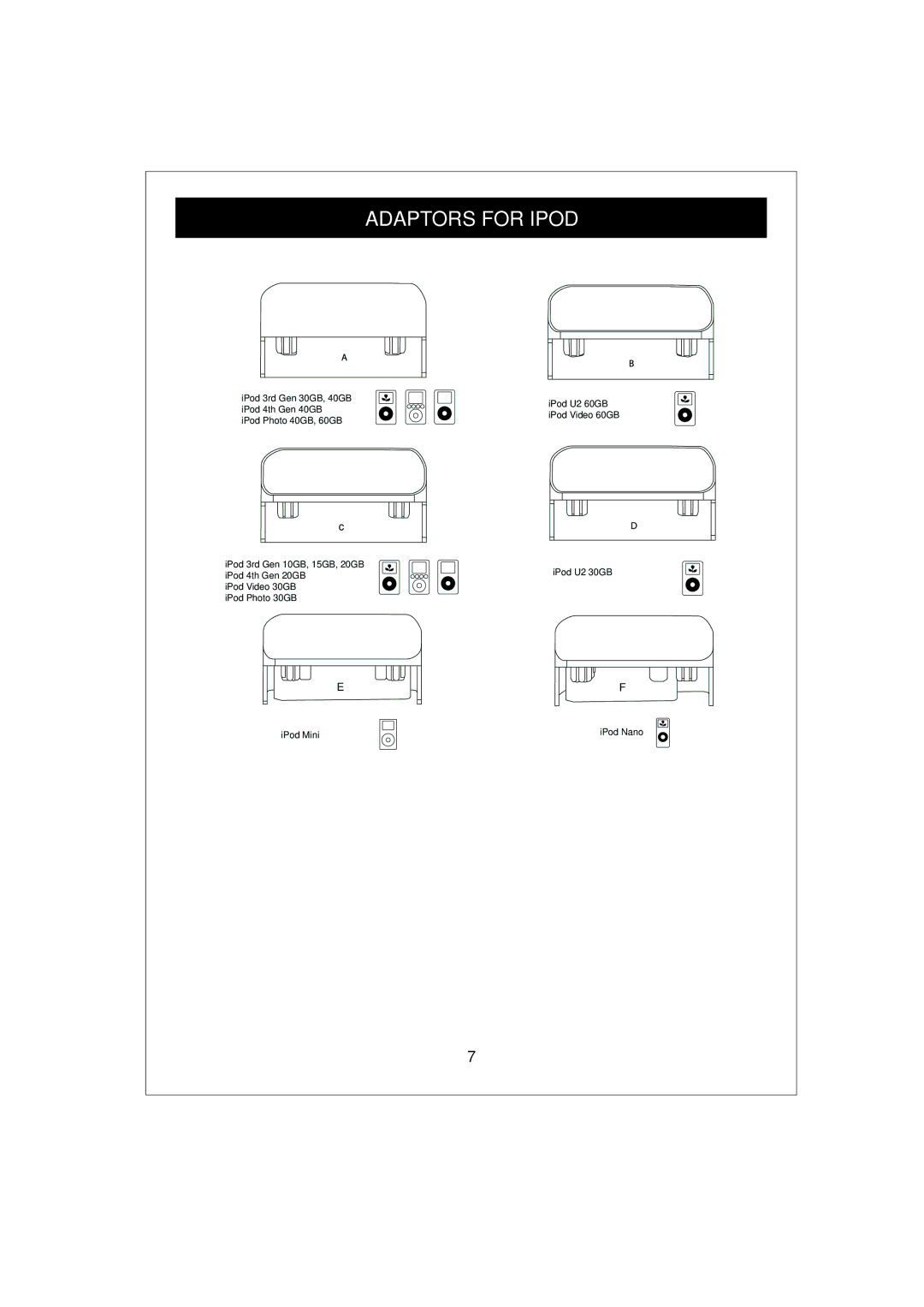 Magnasonic iC1087M manual Adaptors for Ipod 