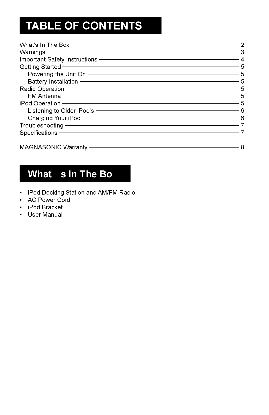 Magnasonic IP870k instruction manual Table of Contents 