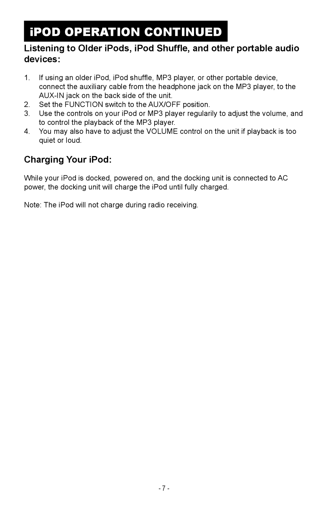 Magnasonic IP870k instruction manual Charging Your iPod 