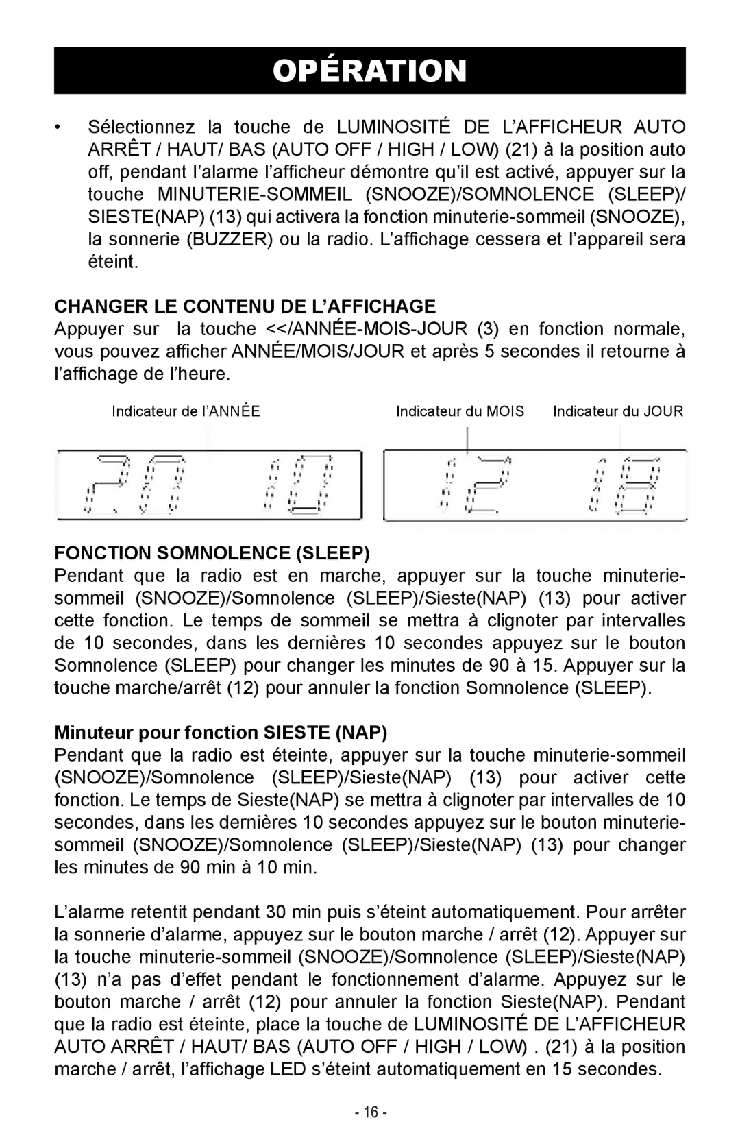 Magnasonic MAAC500 Changer LE Contenu DE L’AFFICHAGE, Fonction Somnolence Sleep, Minuteur pour fonction Sieste NAP 