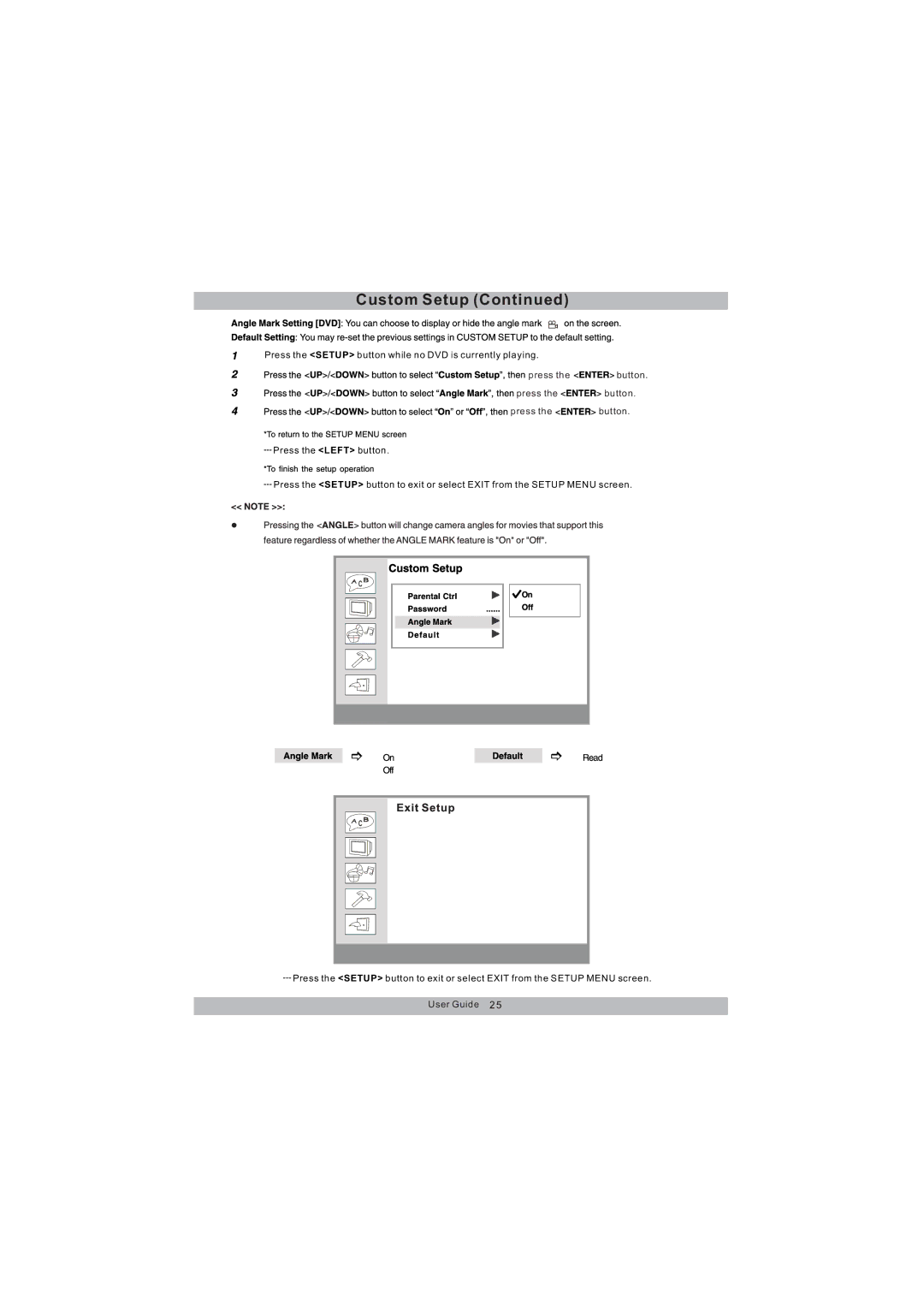 Magnasonic MDVD654 instruction manual Custom Setup 