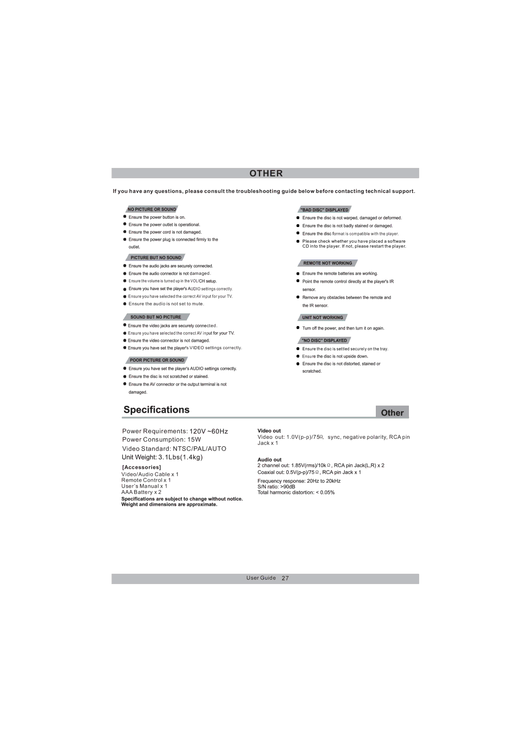 Magnasonic MDVD654 instruction manual Other 