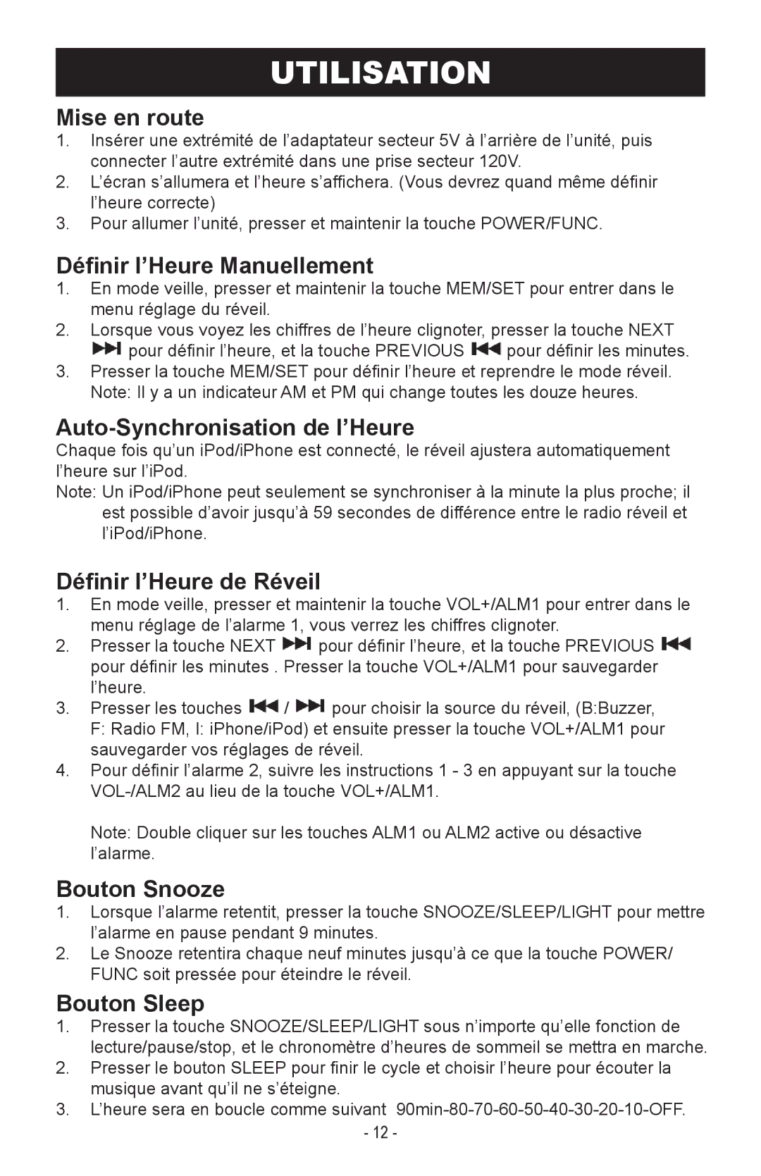 Magnasonic MiC1000 instruction manual Utilisation 