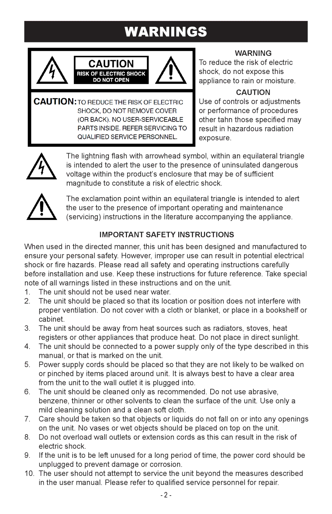 Magnasonic MiC1000 instruction manual Important Safety Instructions 