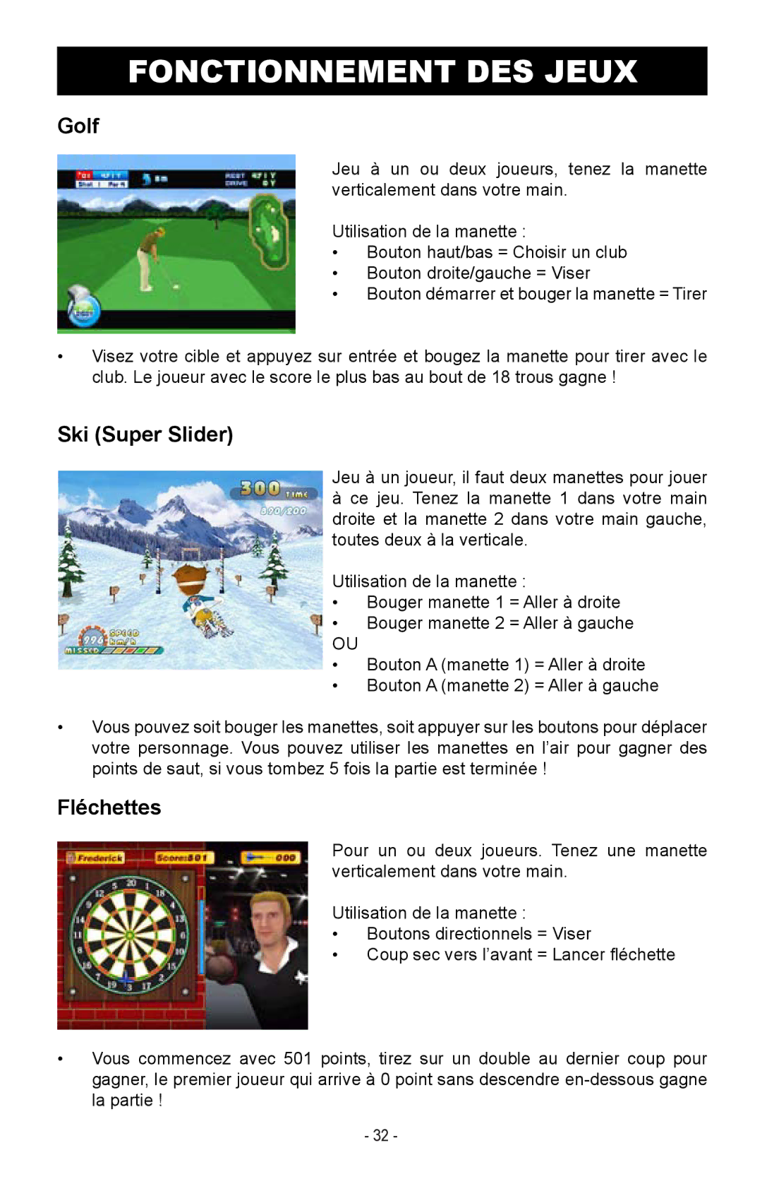 Magnasonic MIGAME1000 instruction manual Ski Super Slider, Fléchettes 