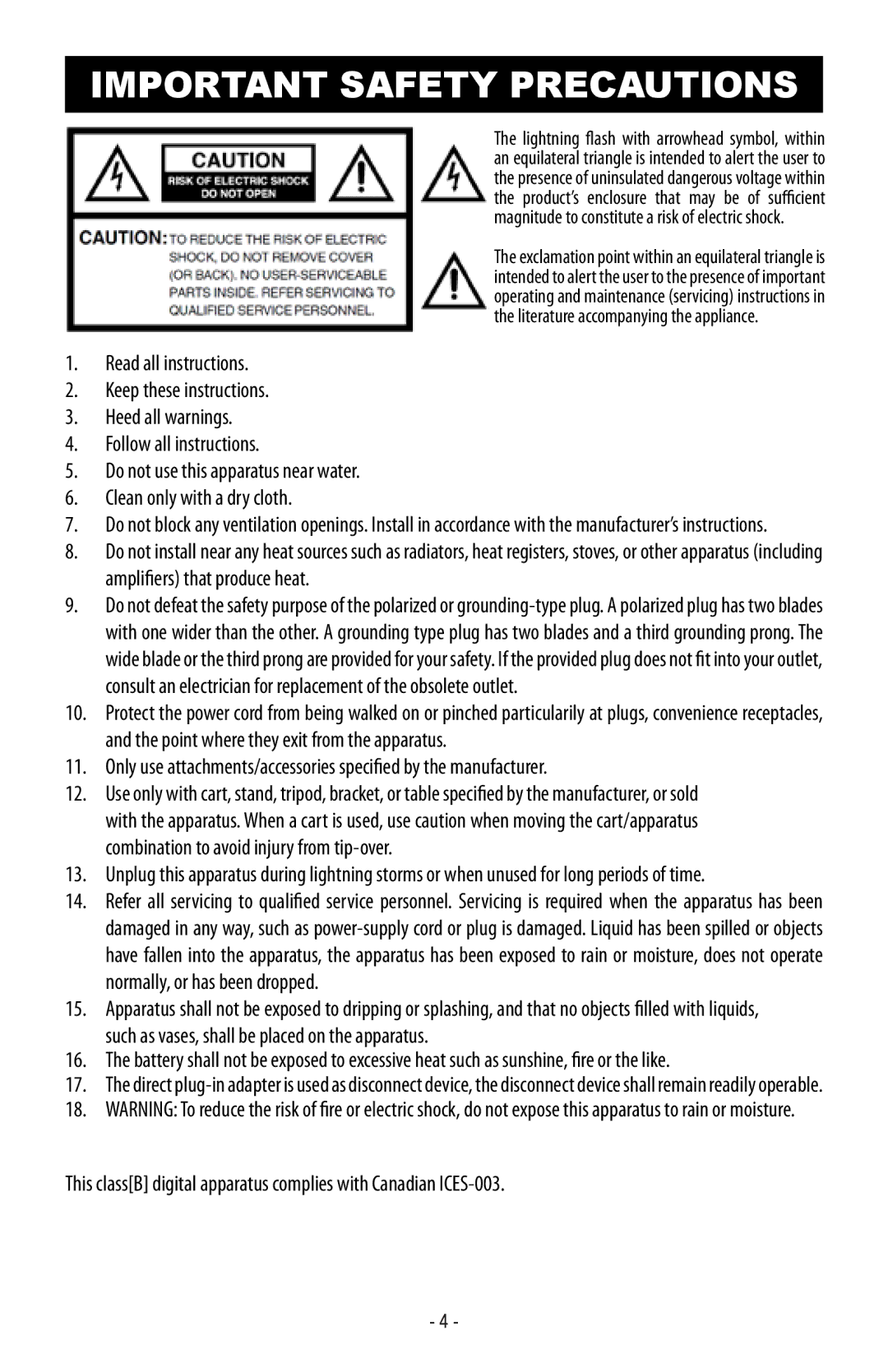 Magnasonic MIGAME1000 instruction manual Important Safety Precautions 