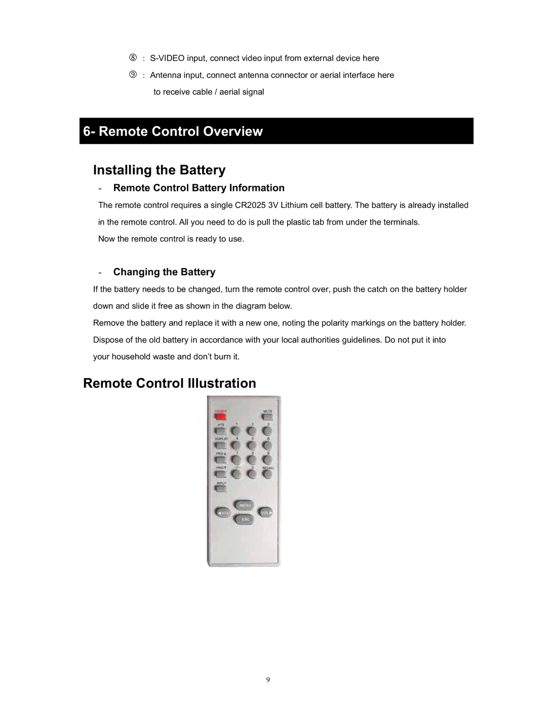 Magnasonic MLD1525 instruction manual Remote Control Overview, Remote Control Battery Information, Changing the Battery 