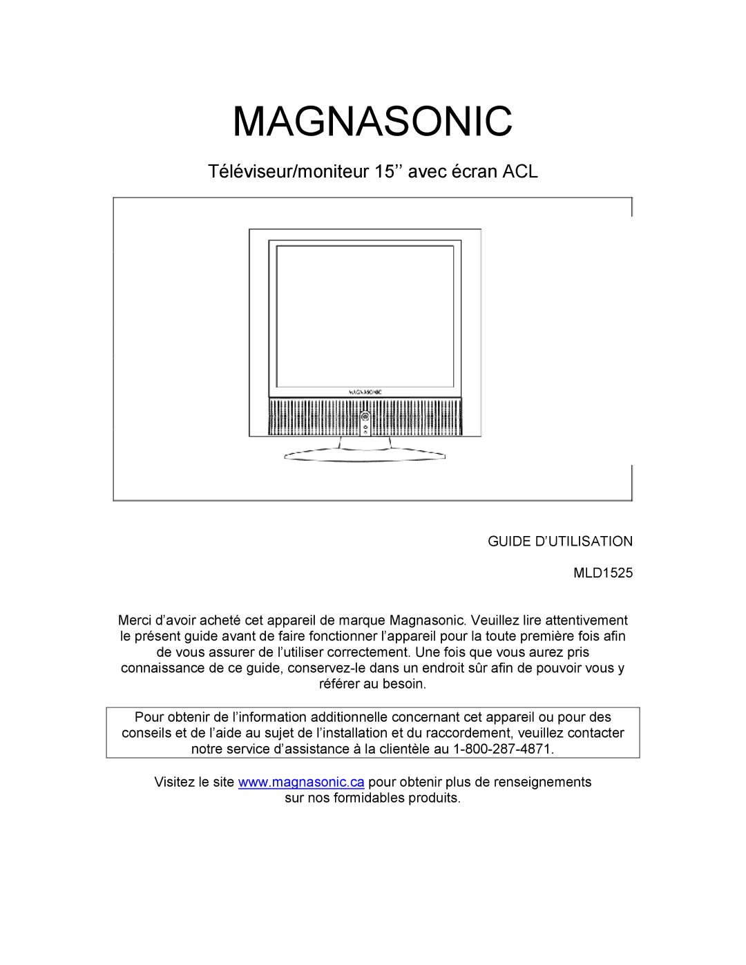 Magnasonic MLD1525 instruction manual Magnasonic 