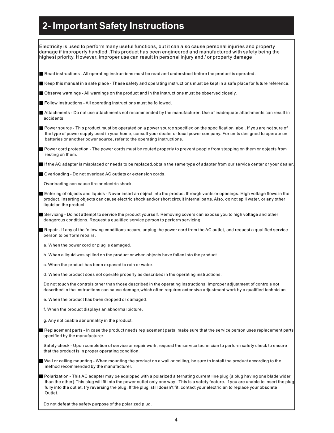 Magnasonic MLD1525 instruction manual Important Safety Instructions 